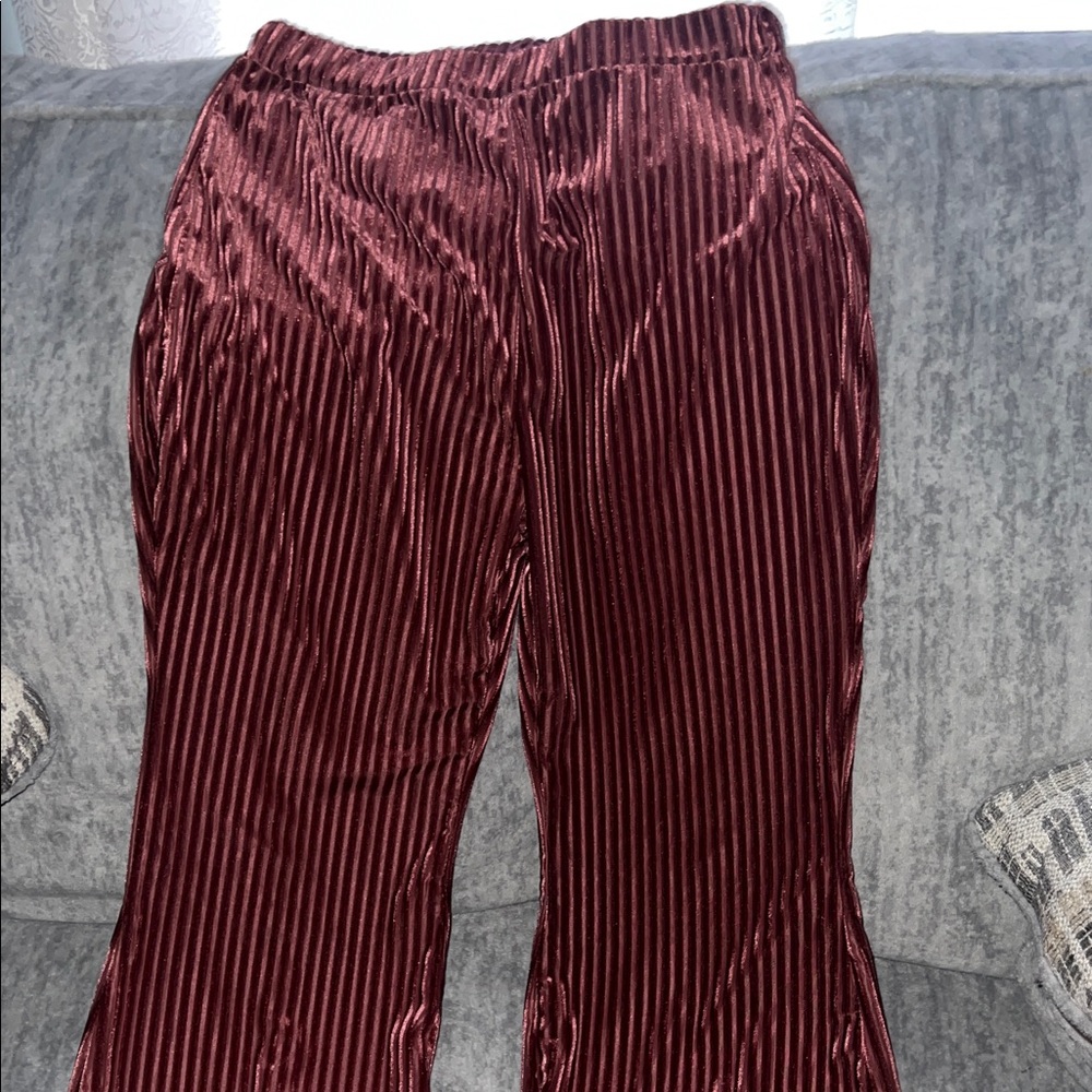 Velvet Striped Pants in Burgundy